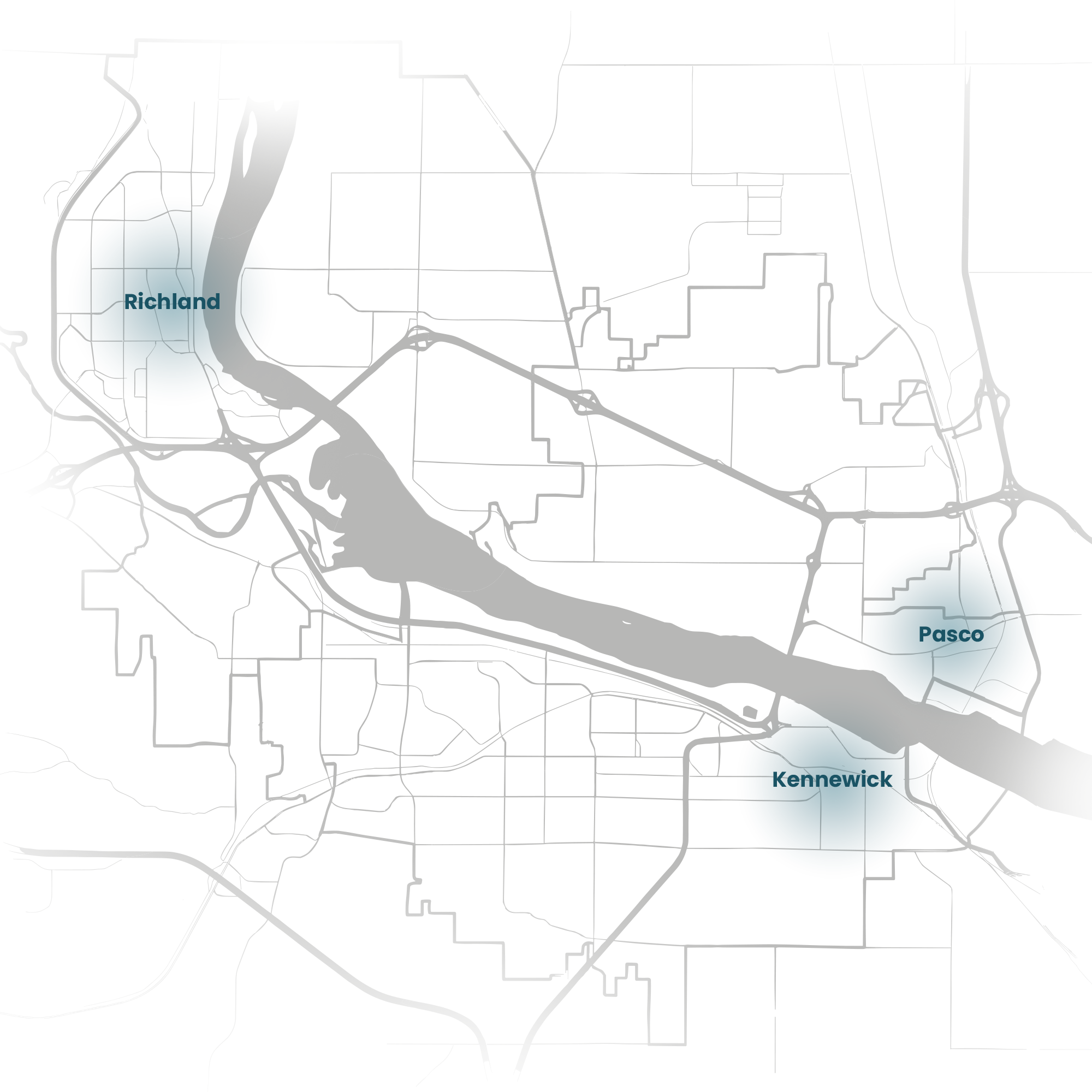 Map highlighting Richland, Pasco, and Kennewick Washington